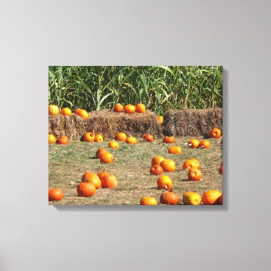 Pumpkins, Corn en Hay Autumn Fotografie Canvas Afdruk (Voorkant)