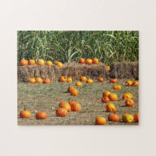 Pumpkins, Corn en Hay Autumn Fotografie Legpuzzel
