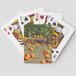 Pumpkins, Corn en Hay Autumn Fotografie Pokerkaarten