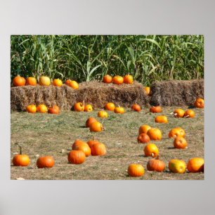 Pumpkins, Corn en Hay Autumn Fotografie Poster