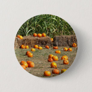 Pumpkins, Corn en Hay Autumn Fotografie Ronde Button 5,7 Cm