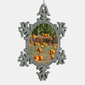 Pumpkins, Corn en Hay Autumn Fotografie Tin Sneeuwvlok Ornament (Links)