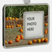Pumpkins, Corn en Hay Autumn Fotografie Verzilverd Omlijst Ornament (Rechts)