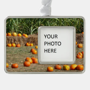 Pumpkins, Corn en Hay Autumn Fotografie Verzilverd Omlijst Ornament
