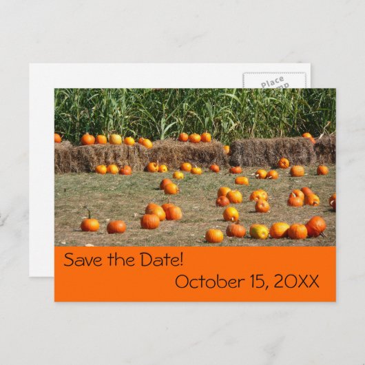 Pumpkins, Corn en Hay Autumn sparen de Datum Aankondigingskaart (Voorkant / Achterkant)
