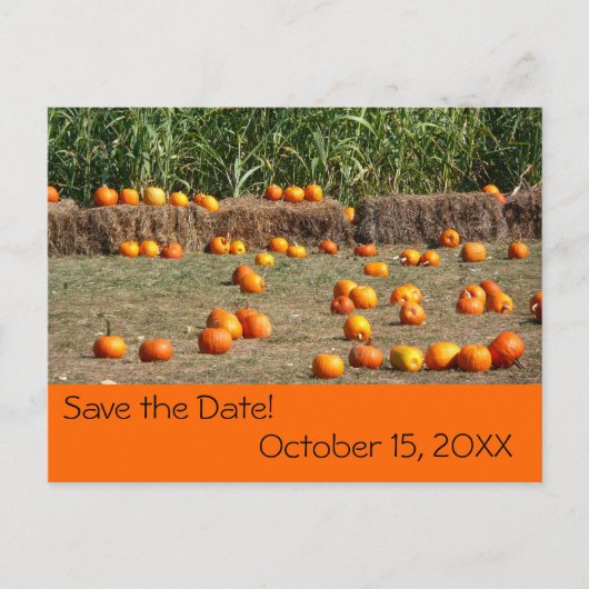 Pumpkins, Corn en Hay Autumn sparen de Datum Aankondigingskaart (Voorkant)