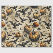 Pumpkins, Crows, and Bats Halloween Pattern (2) Cadeaupapier (Vlak)