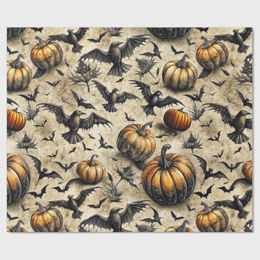 Pumpkins, Crows, and Bats Halloween Pattern (2) Cadeaupapier (Vlak)