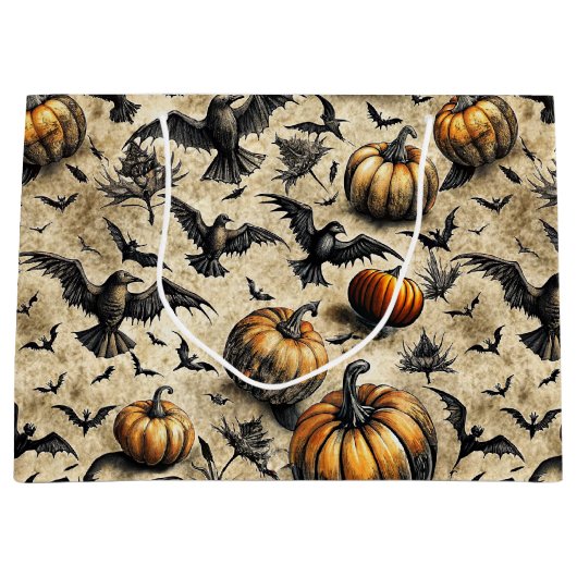 Pumpkins, Crows, and Bats Halloween Pattern (2) Groot Cadeauzakje (Voorkant)