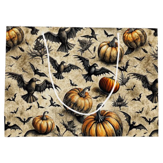 Pumpkins, Crows, and Bats Halloween Pattern (2) Groot Cadeauzakje (Achterkant)