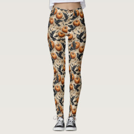 Pumpkins, Crows, and Bats Halloween Pattern Leggings