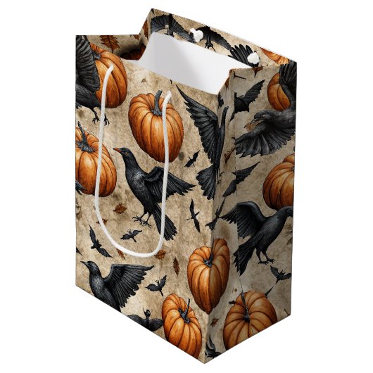 Pumpkins, Crows, and Bats Halloween Pattern Medium Cadeauzakje (Voorkant Gekanteld)