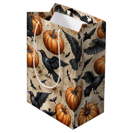 Pumpkins, Crows, and Bats Halloween Pattern Medium Cadeauzakje (Achterkant Gekanteld)
