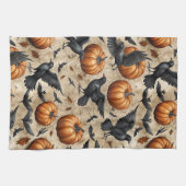 Pumpkins, Crows, and Bats Halloween Pattern Theedoek (Horizontaal)