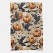 Pumpkins, Crows, and Bats Halloween Pattern Theedoek (Verticaal)