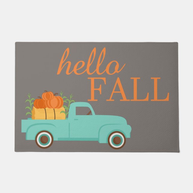 Pumpkins Cute Truck Family Name Hallo Herfst Welco Deurmat (Voorkant)