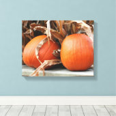 Pumpkins Dried Corn Stalks Autumn Canvas Afdruk (Insitu (Houten vloer))