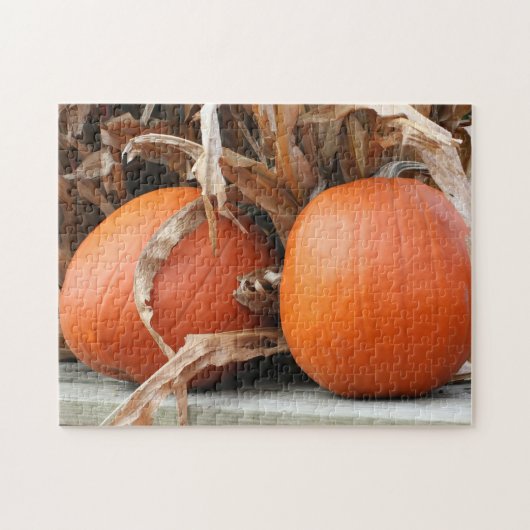 Pumpkins Dried Corn Stalks Autumn Legpuzzel (Horizontaal)