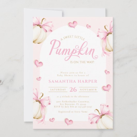 Pumpkins en Bows Girl Baby shower Uitnodiging (Voorkant)