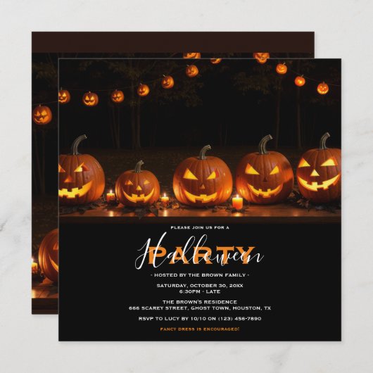 Pumpkins en kaarsen Halloween Party Kaart (Voorkant / Achterkant)