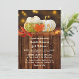Pumpkins Fall Leaves Rustic Wedding Invitation Kaart
