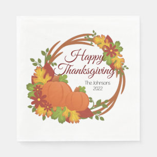 Pumpkins Fall Leaves Wreater Happy Thanksgiving Servet
