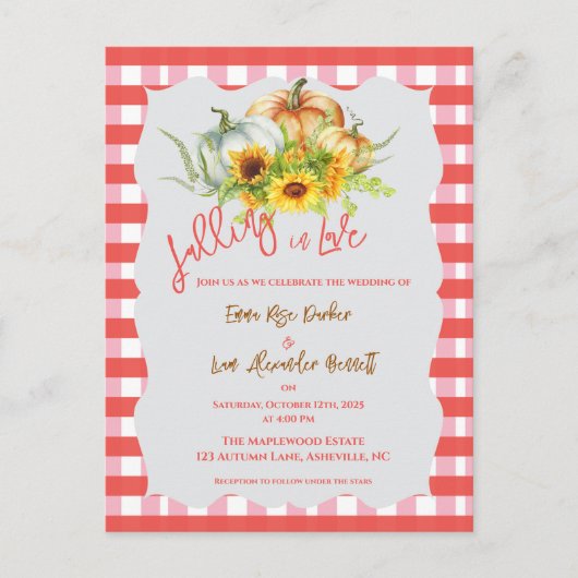 Pumpkins Falling in Love Fall Wedding Invitation Briefkaart (Voorkant)