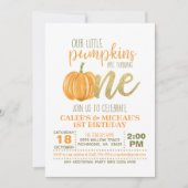 Pumpkins First Birthday Invitation - Boy - Twins Kaart (Voorkant)