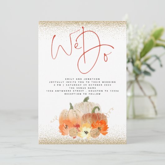 Pumpkins Florals Gold Glitter We doen een Script W Kaart (Staand voorkant)