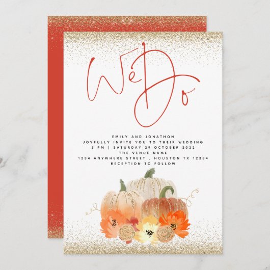 Pumpkins Florals Gold Glitter We doen een Script W Kaart (Voorkant / Achterkant)