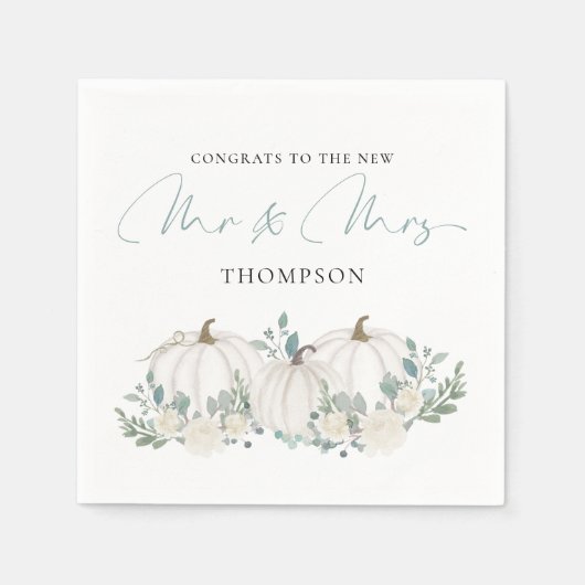 Pumpkins Florals Script feliciteert de heer Mrs We Servet (Voorkant)