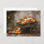 Pumpkins, Flowers, and Leaves in a Wheelbarrow Briefkaart (Voorkant / Achterkant)