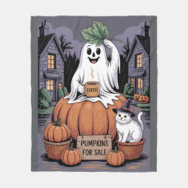 Pumpkins For Sale & Caffeine Ghost & Cat V2 Fleece Deken