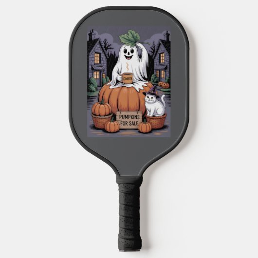 Pumpkins For Sale & Caffeine Ghost & Cat V2 Pickleball Paddle (Voorkant)