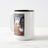 Pumpkins For Sale & Caffeine Ghost & Cat V2 Tweekleurige Koffiemok (Voorkant links)