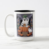 Pumpkins For Sale & Caffeine Ghost & Cat V2 Tweekleurige Koffiemok (Links)