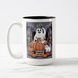 Pumpkins For Sale & Caffeine Ghost & Cat V2 Tweekleurige Koffiemok