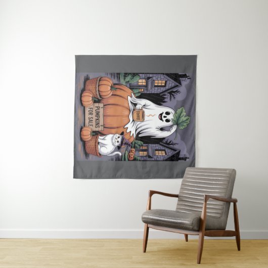 Pumpkins For Sale & Caffeine Ghost & Cat V2 Wandkleed (In Situ (horizontaal))