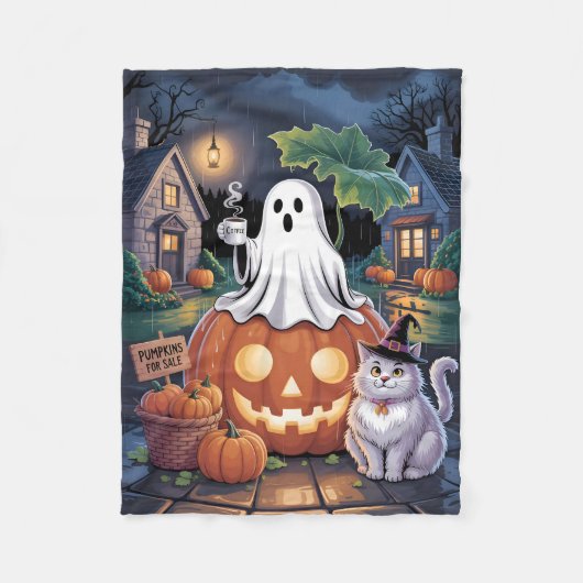 Pumpkins For Sale & Caffeine Ghost With Cat Fleece Deken (Voorkant)