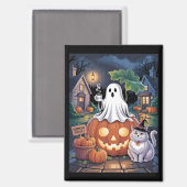 Pumpkins For Sale & Caffeine Ghost With Cat  Magneet (Voorkant / Achterkant)