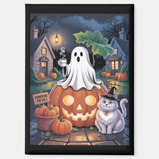 Pumpkins For Sale & Caffeine Ghost With Cat  Magneet (Voorkant)