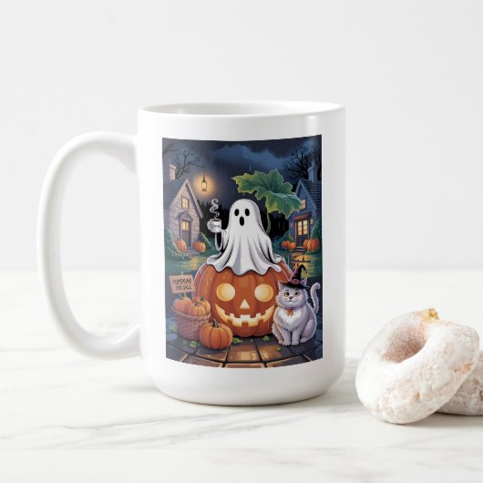 Pumpkins For Sale & Caffeine Ghost With Cat Mug Koffiemok (Met donut)
