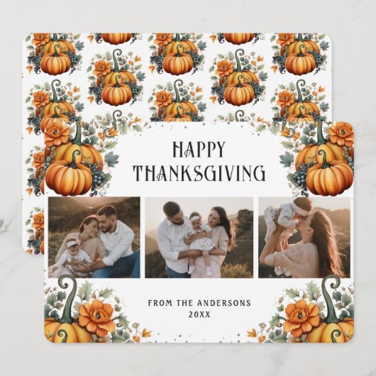 Pumpkins Foto Happy Thanksgiving Kaart (Voorkant / Achterkant)