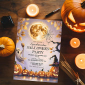 Pumpkins, Ghost & Full Moon Spooky Halloween Party Kaart