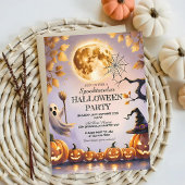 Pumpkins, Ghost & Full Moon Spooky Halloween Party Kaart