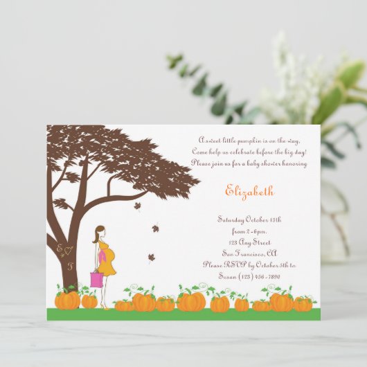 Pumpkins Girl Baby Shower Invitations Kaart (Staand voorkant)