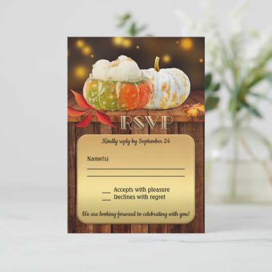 Pumpkins Gold Fall Wedding RSVP-kaart Kaart (Staand voorkant)