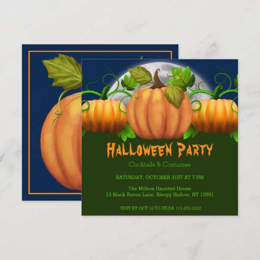 Pumpkins Halloween Party Invitation Kaart (Voorkant / Achterkant)