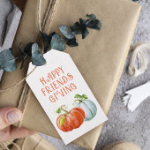 Pumpkins Happy Friendsgiving, verbrande oranje her Cadeaulabel