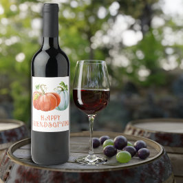 Pumpkins Happy Friendsgiving, verbrande oranje her Wijn Etiket